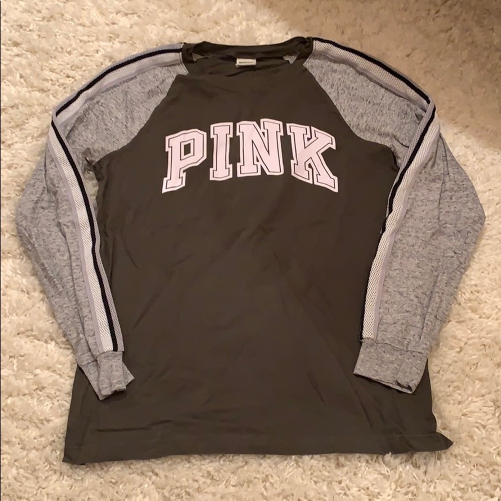 Green PINK top with mesh sleeves